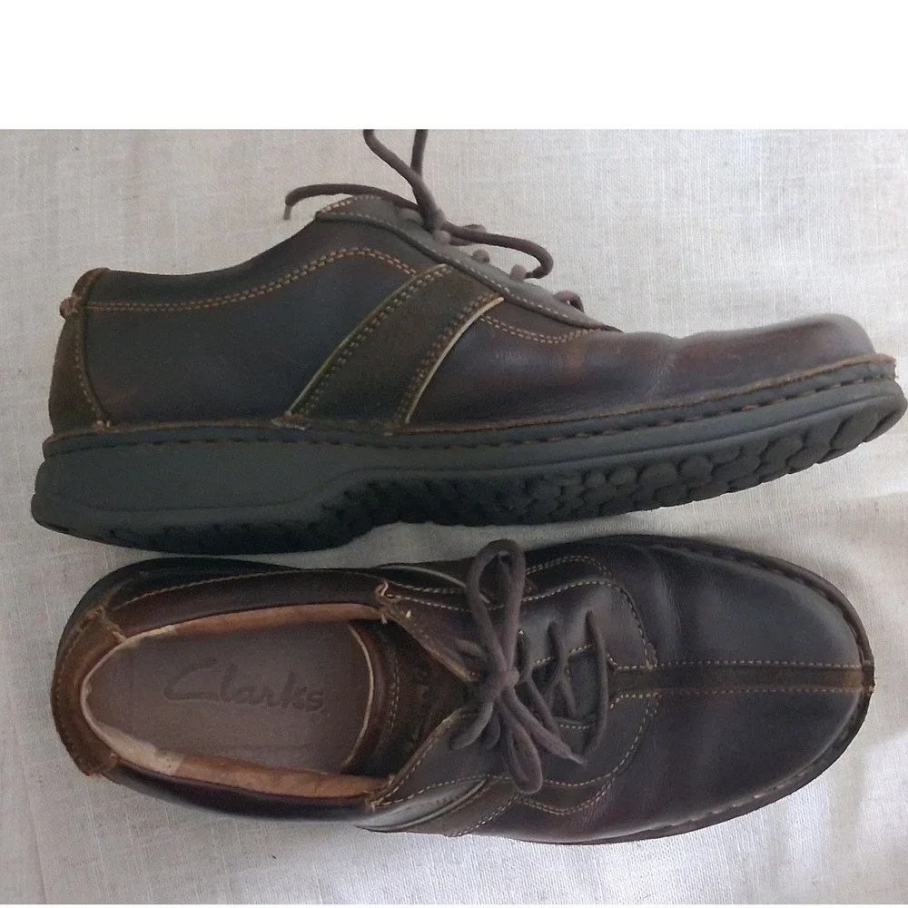 Clarks Mens 30347 Brown Leather Lace Up Oxford Shoes Suede Accents Size 11M